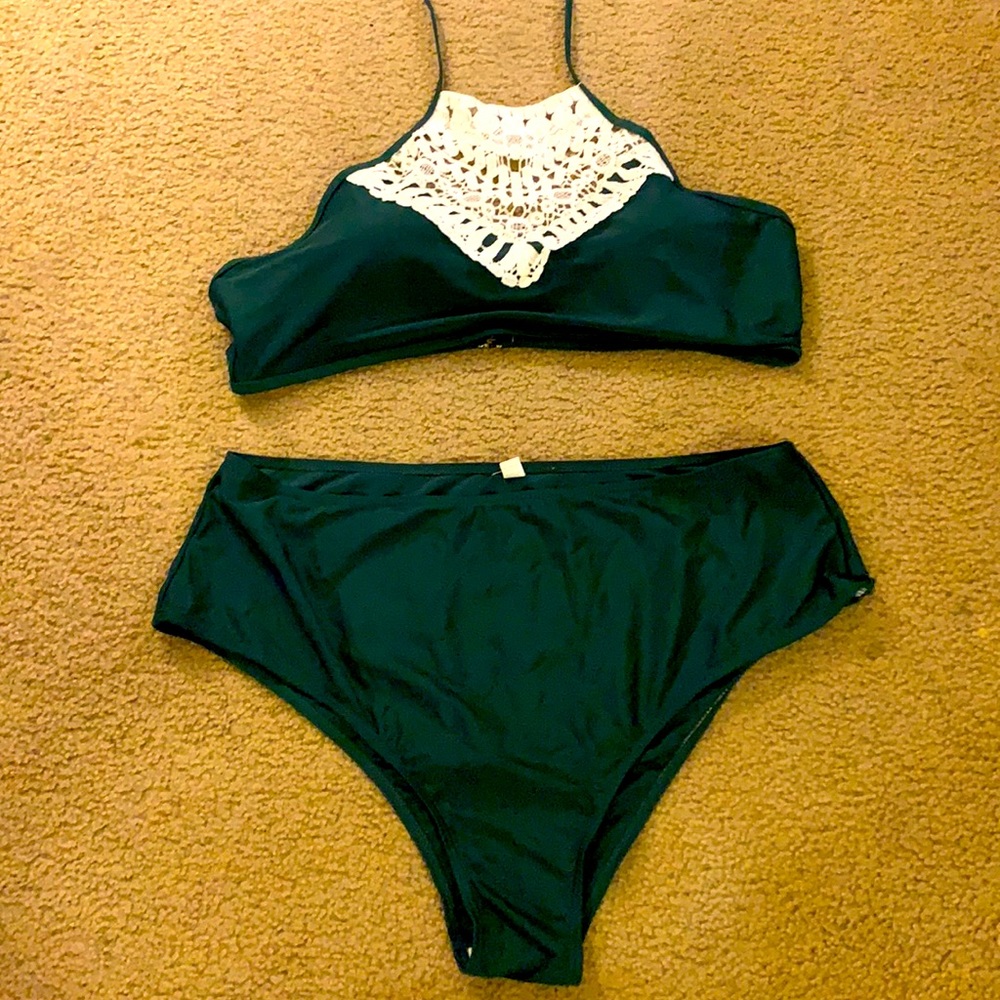 Dark Green Crochet Swim Suit